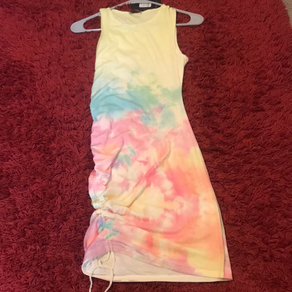Ruched tie dye dress